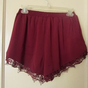 Tobi Shorts - Tobi burgandy lace trim shorts Tobi Shorts - Tobi burgandy lace trim shorts